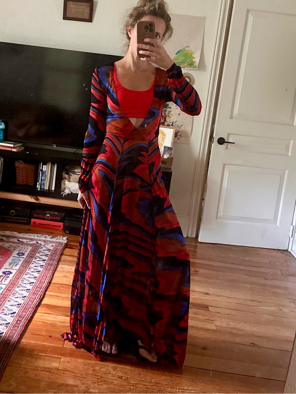 Vintage Missoni Multicolor Mesh Long Sleeve Maxi Dress
